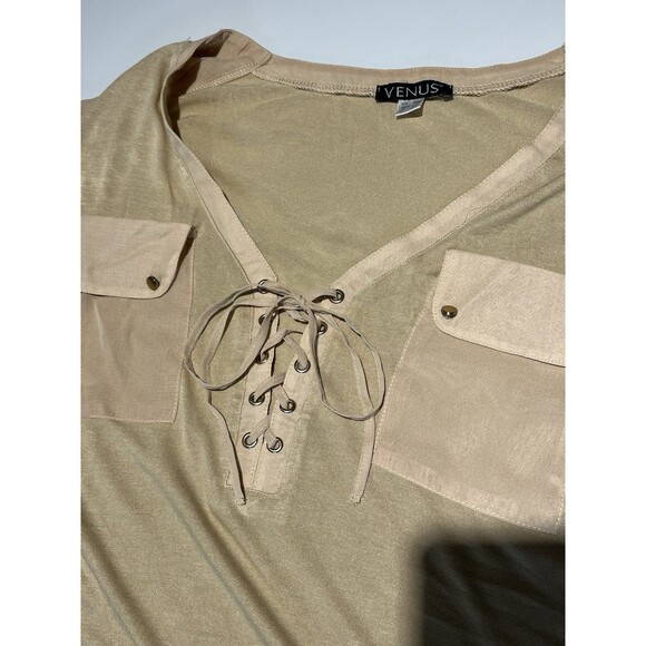 VENUS Pretty Tan Button Front Pocket Short Sleeve Shirt Small - Picture 11 of 11
